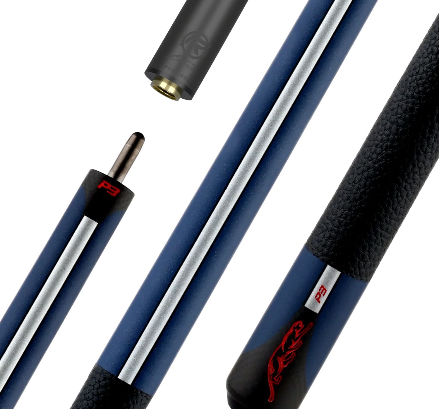 Predator P3 Painted Blue with Light Silver Stripe - Red Details - Leather Lux Wrap - Cue Stick W/ REVO12.4MM SHAFT