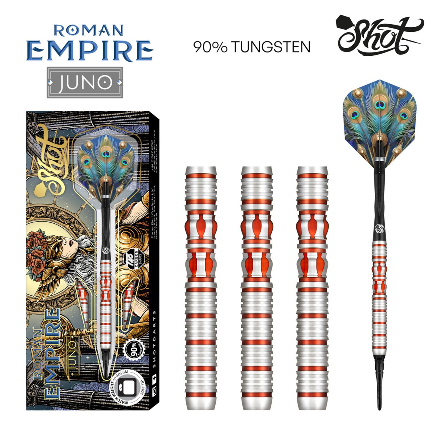 Roman Empire Juno Soft tip Dart Set-90 Tungsten Barrels-18gm