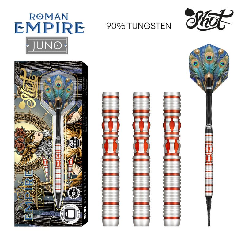 Roman Empire Juno Soft tip Dart Set-90 Tungsten Barrels-18gm