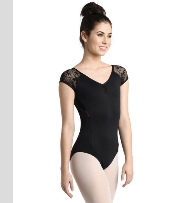 Danznmotion Adult D- CAP SLV V-NECK LACE LEOTARD, Size: S