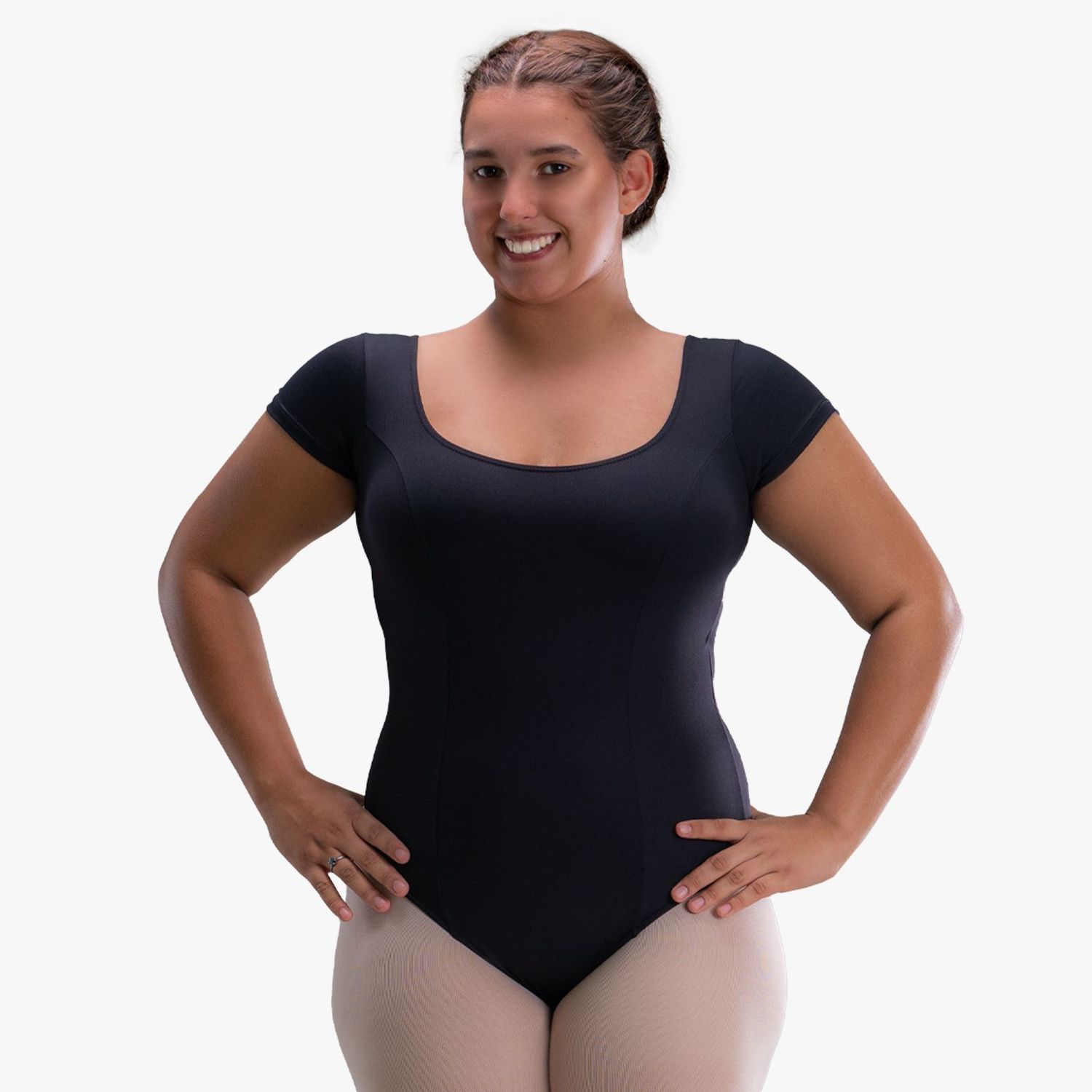 SoDanca Curvy Adult Shelf-Lined Cap Sleeve Leo with Princess Seams.