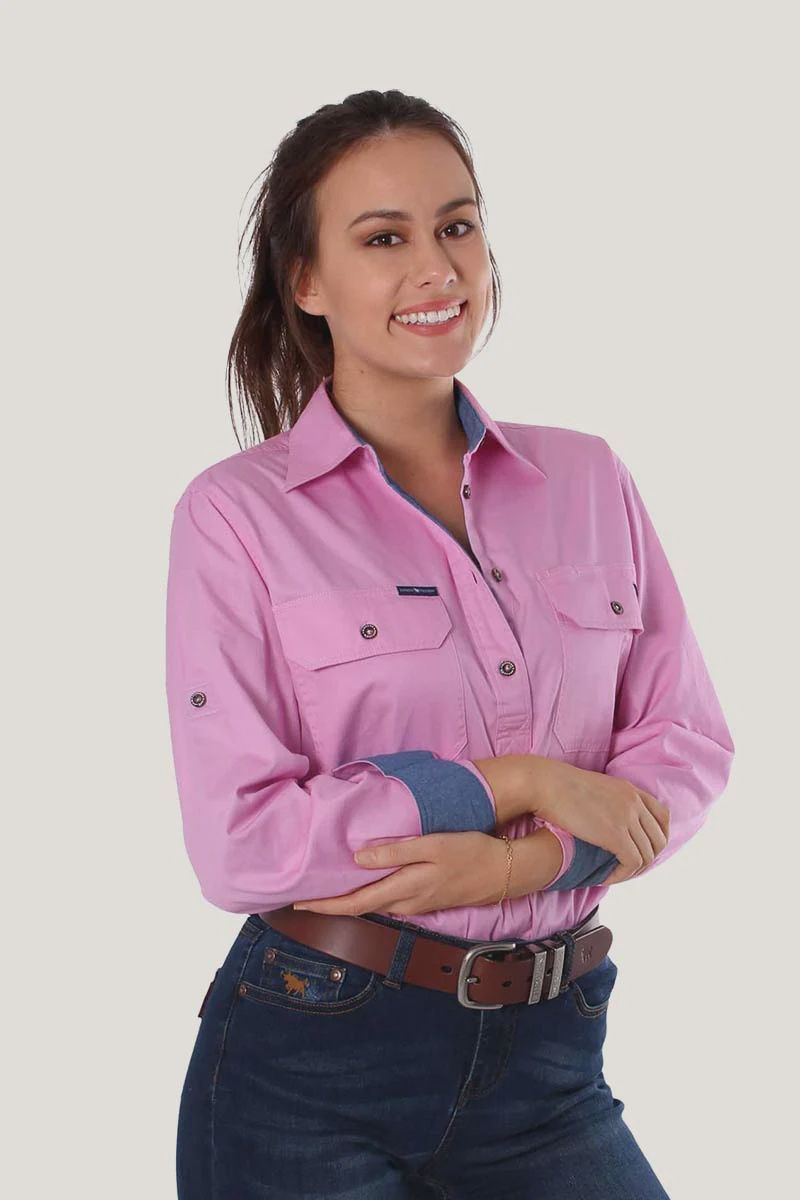 Pentecost River Half Button Ladies Work Shirt Pastel Pink