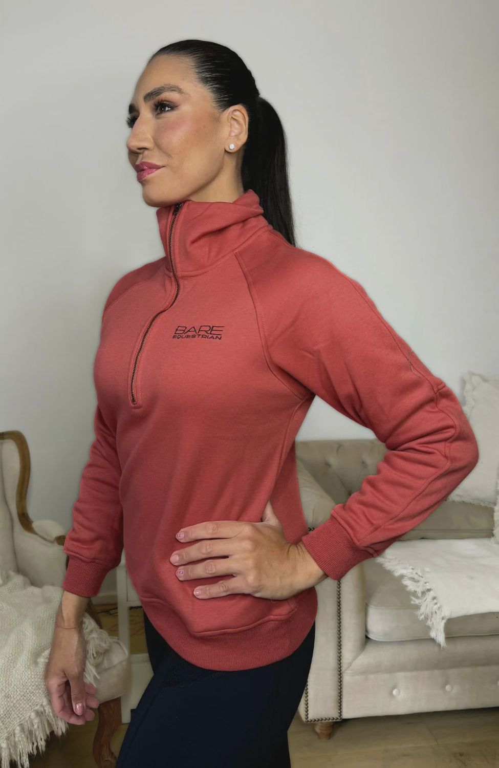 BARE Equestrain - Quarter Zip Teddy Sweater - Rust
