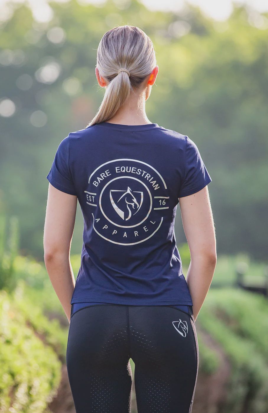 BARE Equestrain -  Emblem T-Shirt - Navy and Silver