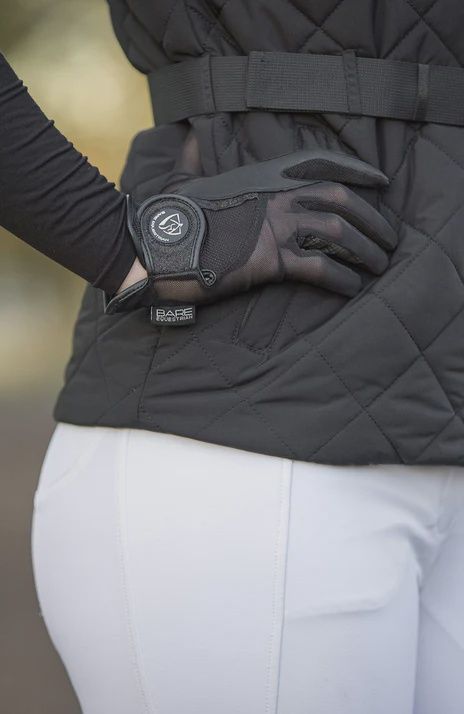 BARE Equestrian - Pro Rider Mesh Grip Gloves - Black, Size: XS