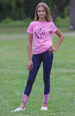 Bare Equestrian - Youth Performance Riding Tights - Navy &amp; Pink Galaxy
