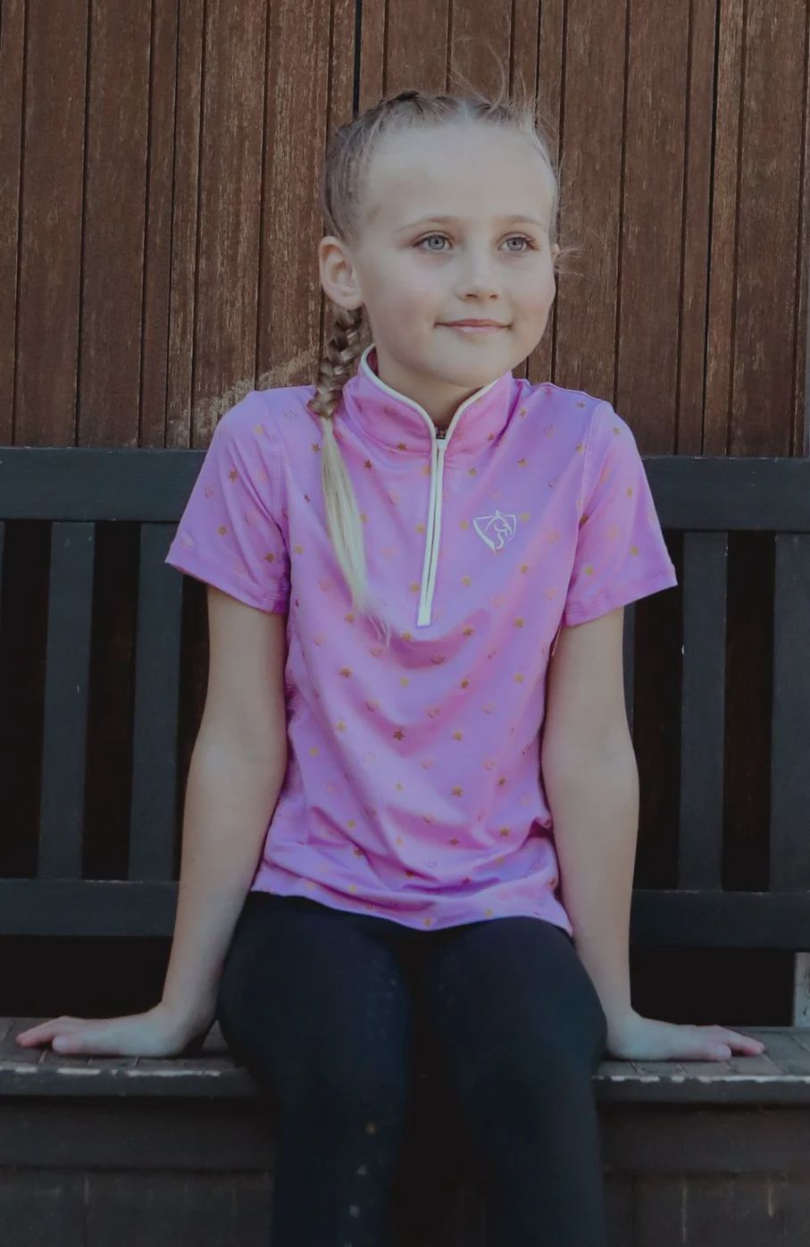 BARE Equestrian - Babes Quarter Zip Shirt - Pink Star Dust, Colour: Childs 8