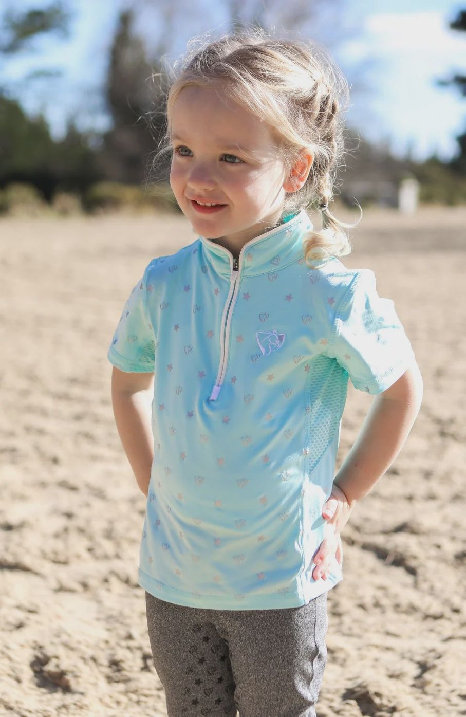 BARE Equestrian - Babes Quarter Zip Shirt - Princess Teal, Size: Childs 2