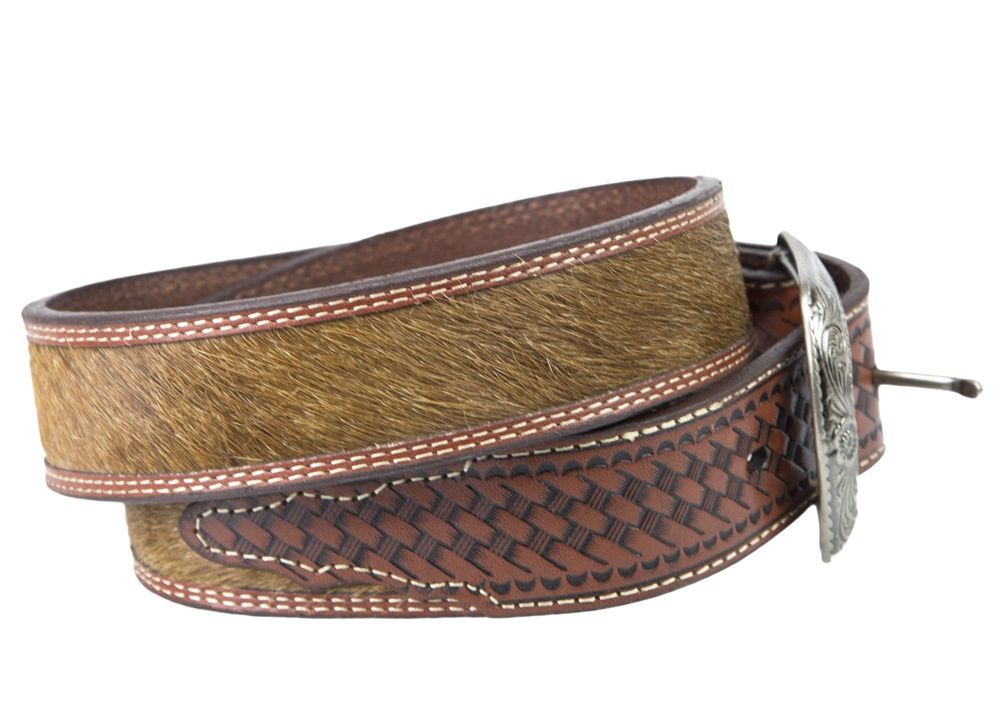 Leather Belt with Cowhide Inserts