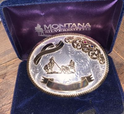Team Roping Trophy Belt Buckle