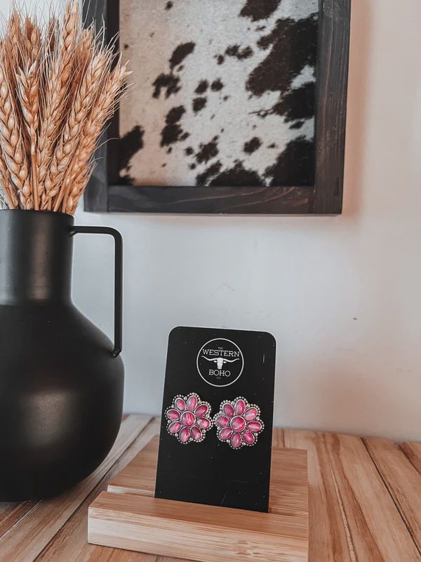Pink Flower Stud Earrings