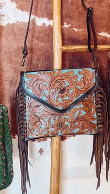Tooled Turquoise Envelope Crossbody Bag