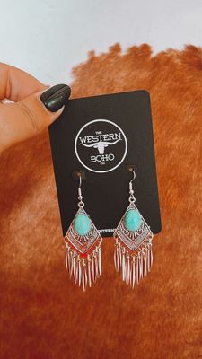 Turquoise + Silver Boho Dangle Earrings