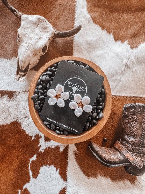Pearl + Gold Flower Studs