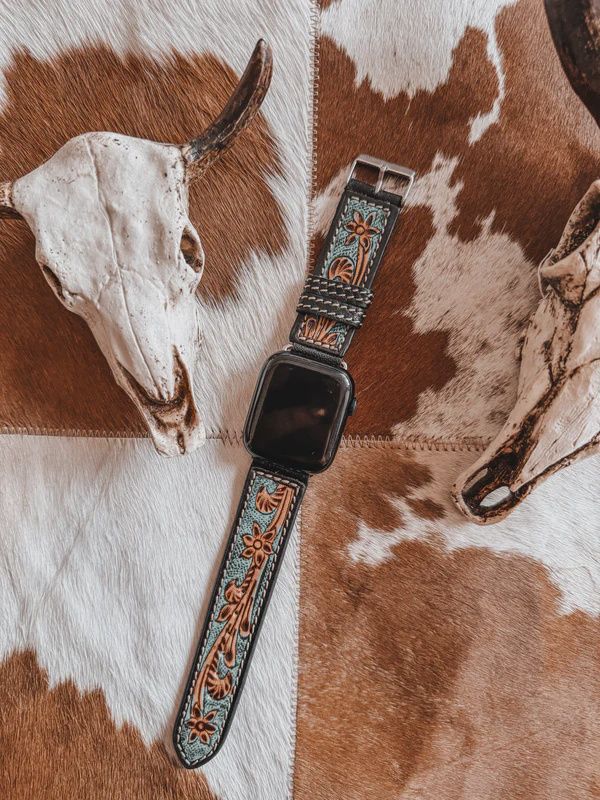 Turquoise Tooled Leather Watch Band 38/40mm