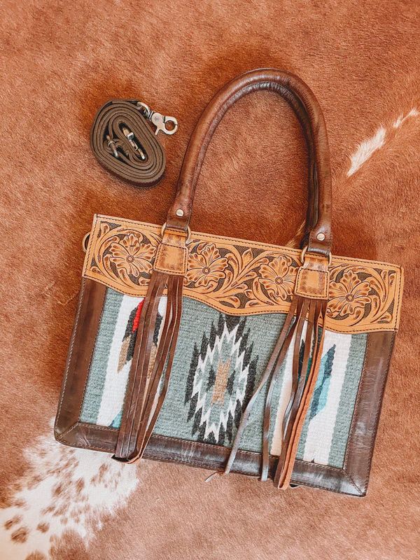 Grey Saddle Blanket Tote/Crossbody Bag
