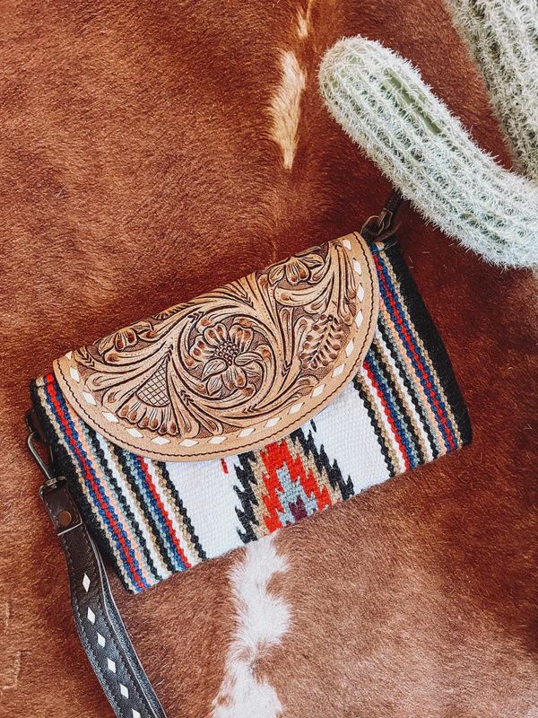 Multi Colour Saddle Blanket + Tooled Leather Clutch