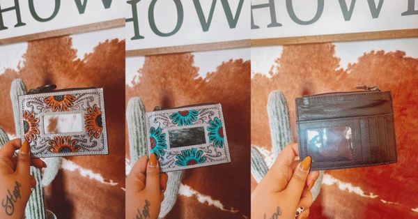 Genuine Cowhide + Tooled Sunflower Leather Coin Purse