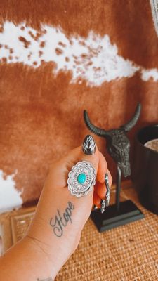 Concho + Turquoise Stone Western Ring