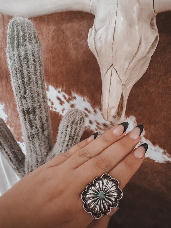 Silver + Turquoise Concho Adjustable Western Ring