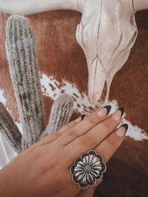 Silver + Turquoise Concho Adjustable Western Ring
