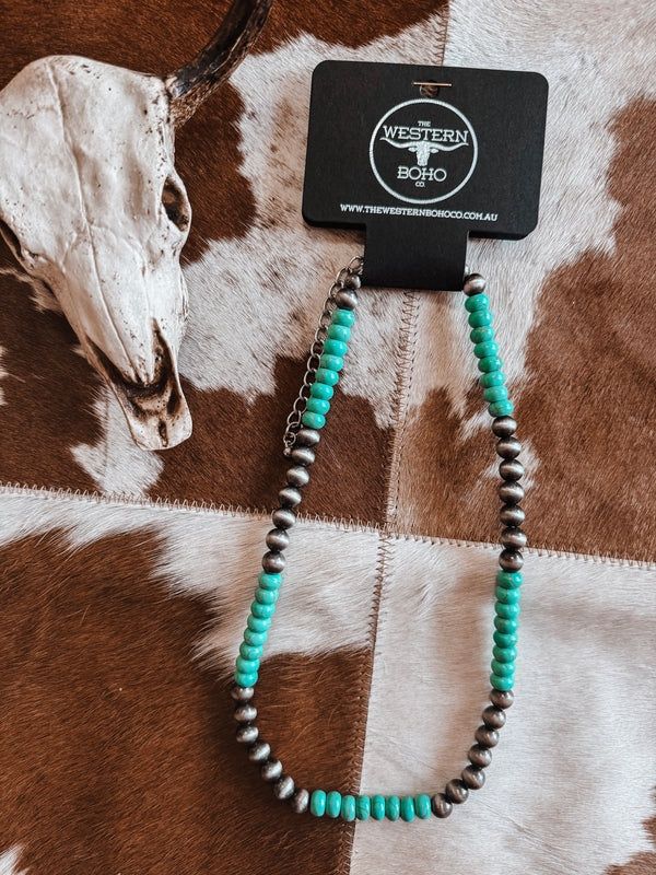 Turquoise + Silver Bead Necklace