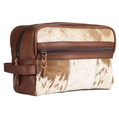 Fort Worth Cowhide Leather Toiletry Bag - Brown &amp; White