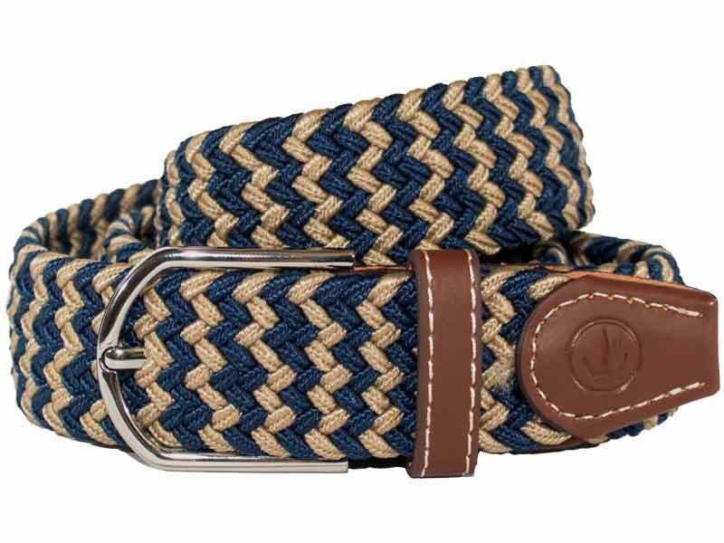 Ladies Stretch Braided Horse Riding Belt - Navy &amp; Khaki
