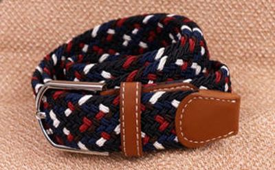 Ladies Stretch Braided Belt - Navy/Red/White