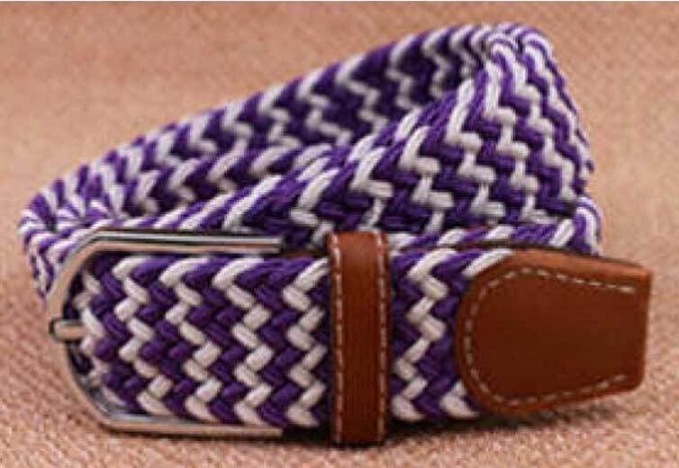 Ladies Stretch Braided Horse Riding Belt - Purple &amp; White