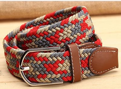 Ladies Stretch Braided Horse Riding Belt- Grey &amp; Red