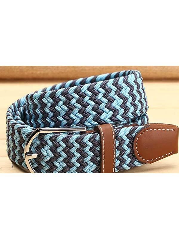 Ladies Braided Riding Belt - Light Blue / Navy