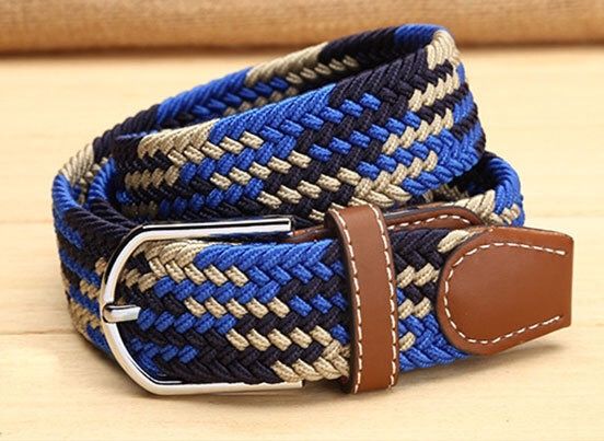 Ladies Stretch Braided Belt - Navy Blue / Earth