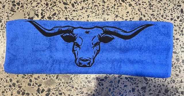 Embroided Towels - Long Horn, Colour: Royal Blue