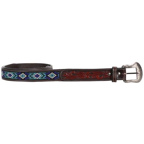 Fort Worth Beaded/Tooled Belt - Blue Aztec