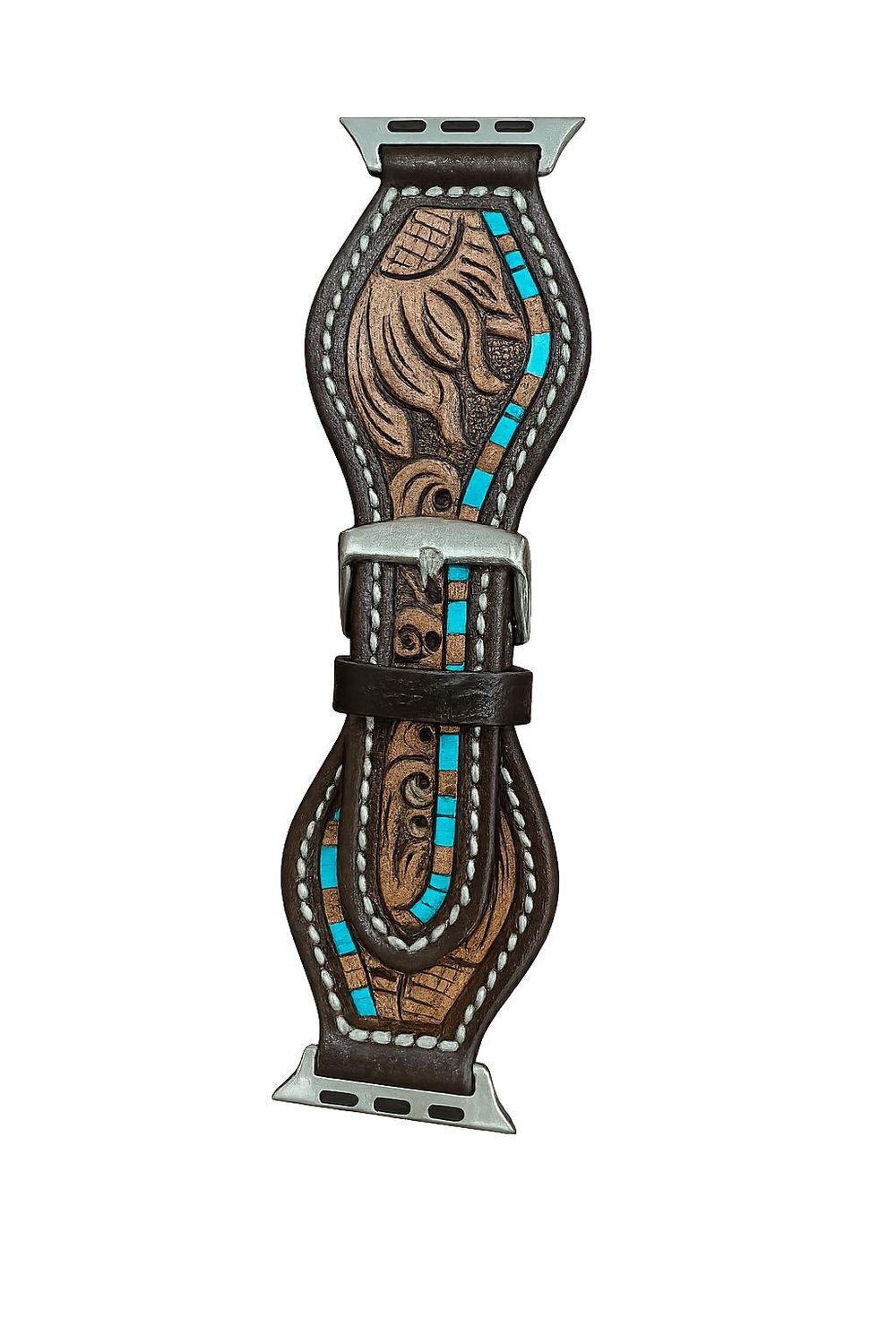 Tooling Leather Rounded Apple Watch Strap with Turq