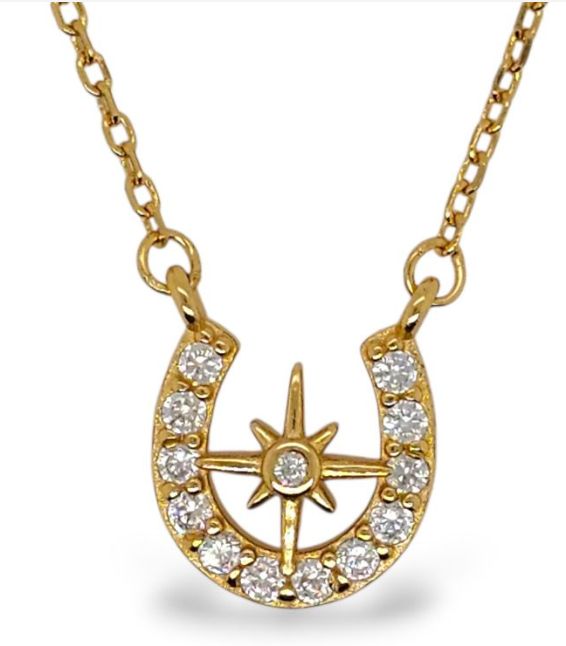Necklace S/S &amp; YGP CZ Star Horse shoe-BN0094