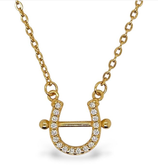 Necklace S/S &amp; YGP CZ Horse Shoe-BN0097