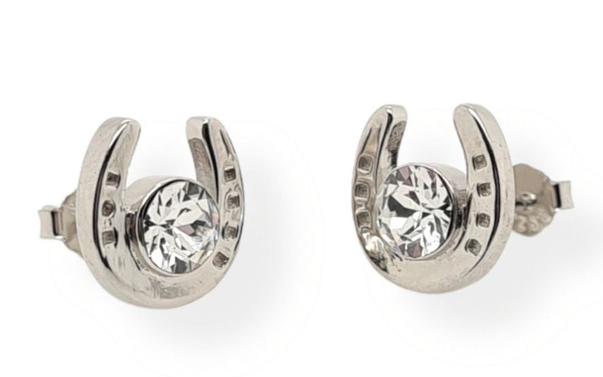 Stud S/S &amp; CZ LRG Horse Shoe-ER0229