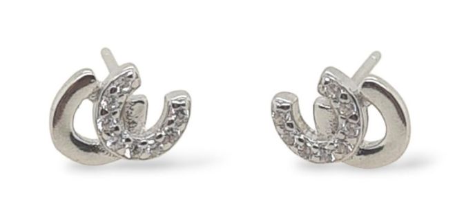 Studs S/S &amp; CZ DBL Horseshoes-ER0519