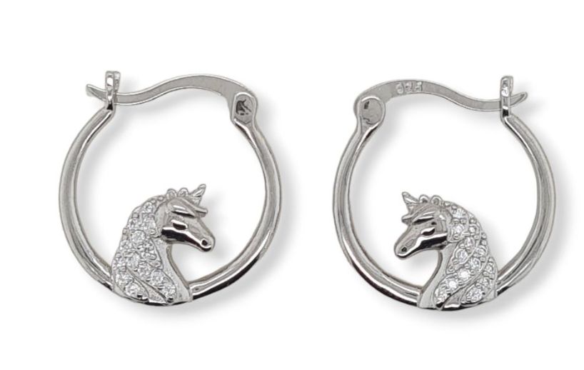 Hoops S/S &amp; CZ Unicorn-ER0526