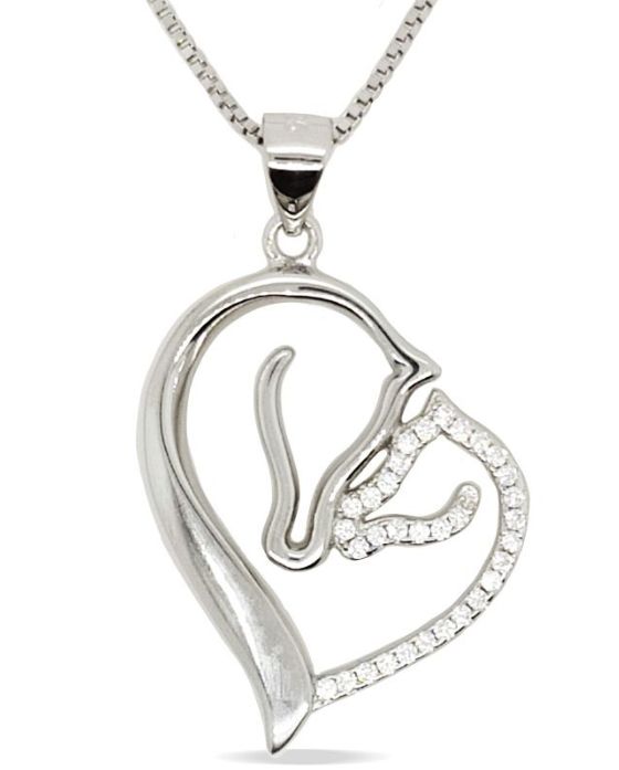 PENDANT S/S &amp; CZ MARE &amp; FOAL-PB0591