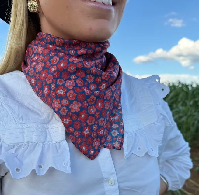 Navy + Red Floral Scarf