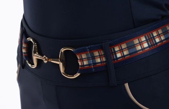 Clara Navy and Tartan Equestrian Snaffle Bit Belt