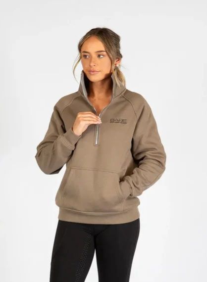 BARE Quarter Zip Teddy Pullover Sweater - Walnut