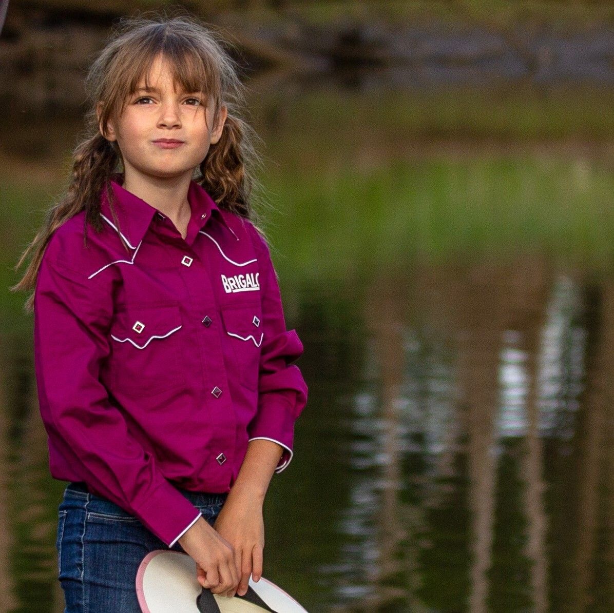 Briaglow Girls 100% Cotton Single Colour Shirts - Wine with Brigalow Logo