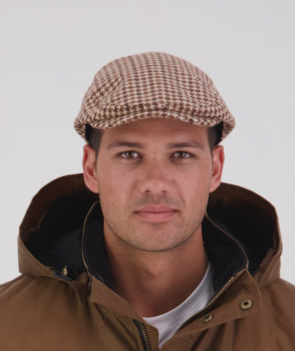 Swanndri Bristol Flat Cap Houndstooth Coffee