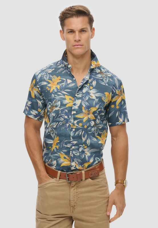 Superdry S/S Hawaiian Tropical Flowers Blue Washed