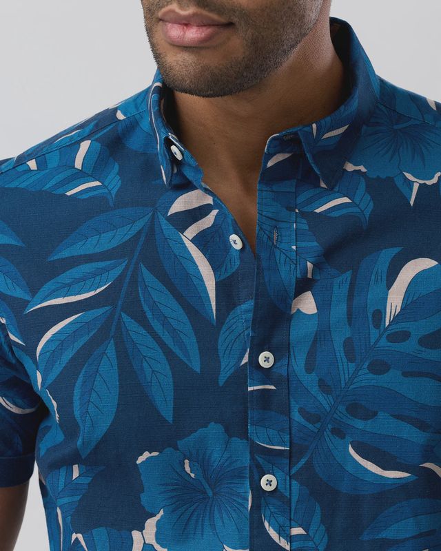 Brooksfield S/S 1151 Leaf Print Navy