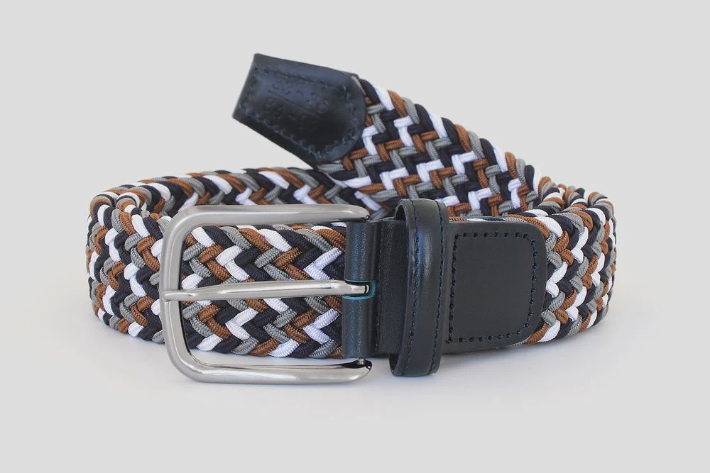 Robert Charles Belt 1005 Elastic Nvy/ Brown /White